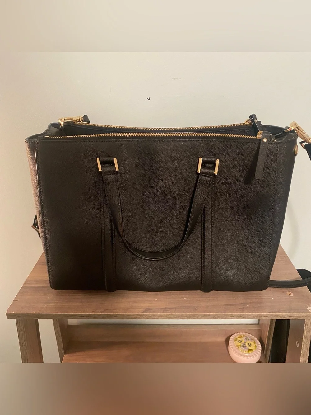 kate spade Black Leather Tote with Gold Hardware